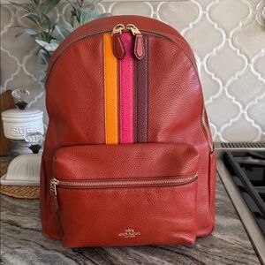 RARE Coach Charlie Varsity Stripes Red Leather Backpack